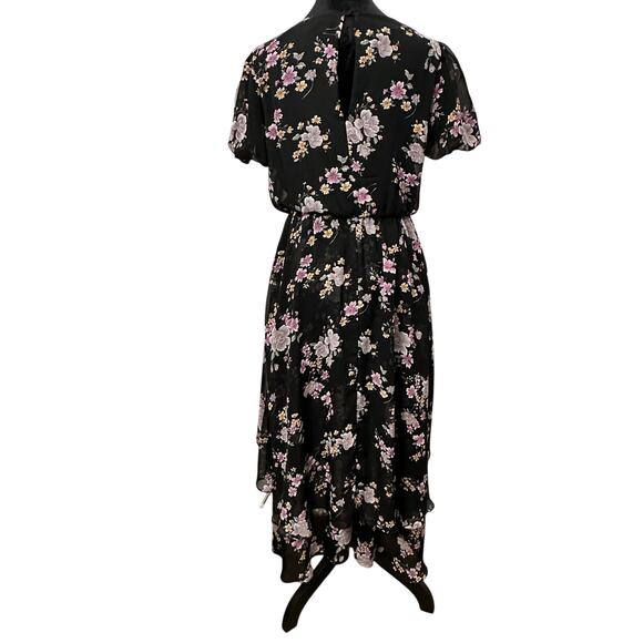 Betsey Johnson Retro V-Neck Floral High Low Dress Size 6 Bold Vintage Chic Party - Picture 2 of 11